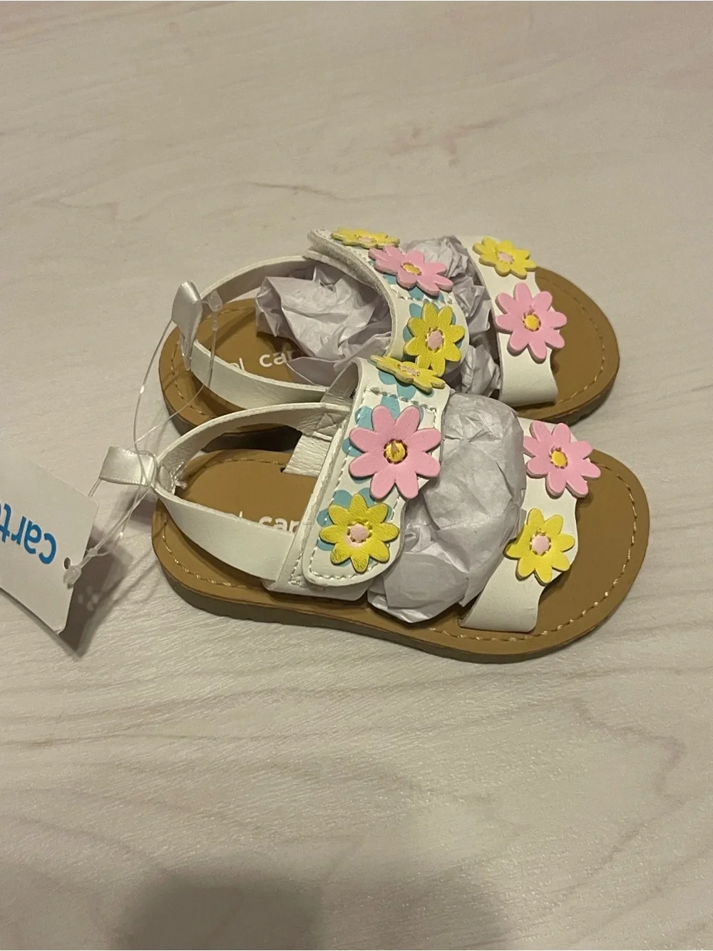Carter's White Toddler Sandals with Pink & Yellow Flower Appliques